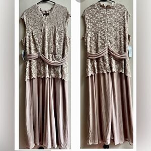 CATHERINES SLEEVELESS TAUPE LACE CHIFFON MOTHE OF BRIDE/GROOM GOWN SIZE 2X NWT